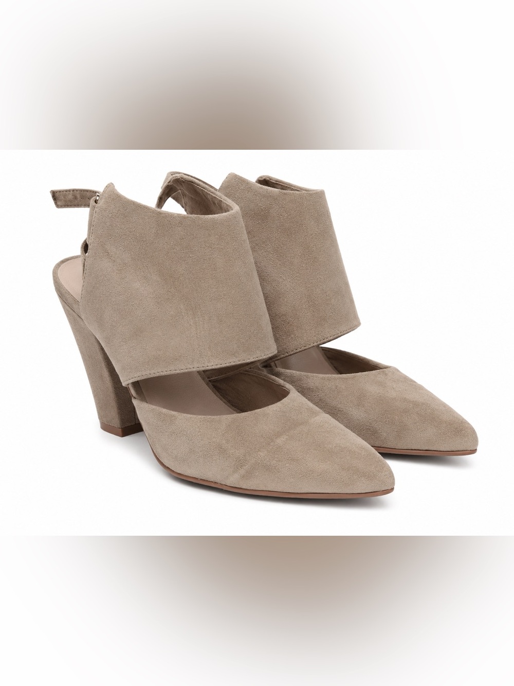 BC Footwear Taupe Faux Suede Ankle Cuff Pointed Toe Block Heel Pumps Women's 8.5